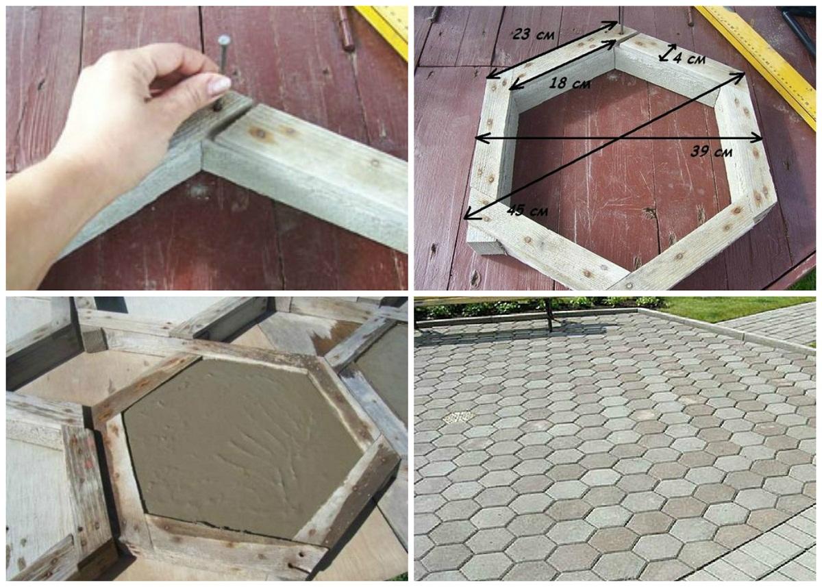 Форму для изготовления тротуарной плитки можно сделать из деревянных реек 