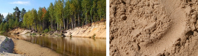 Песок, добытый со дна реки