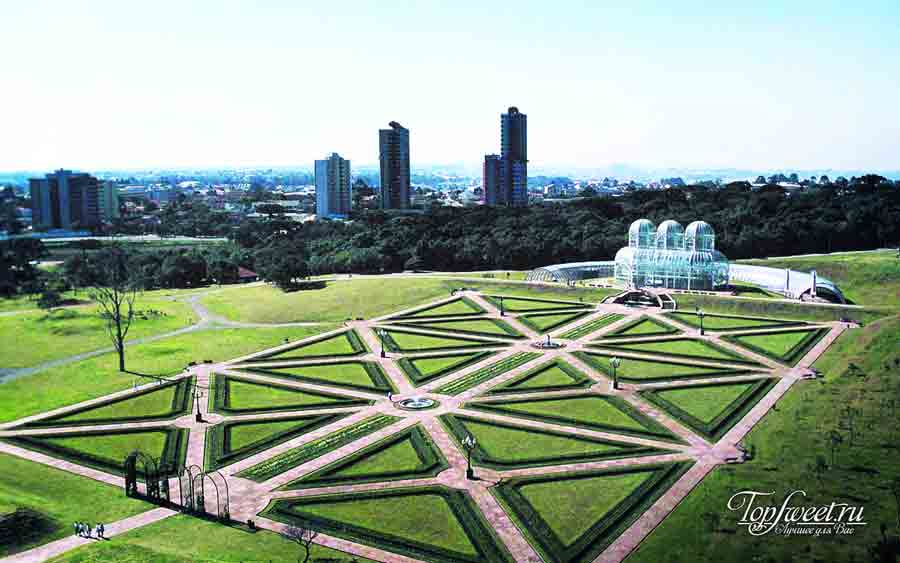 Территория ботанического сада с видом на здание